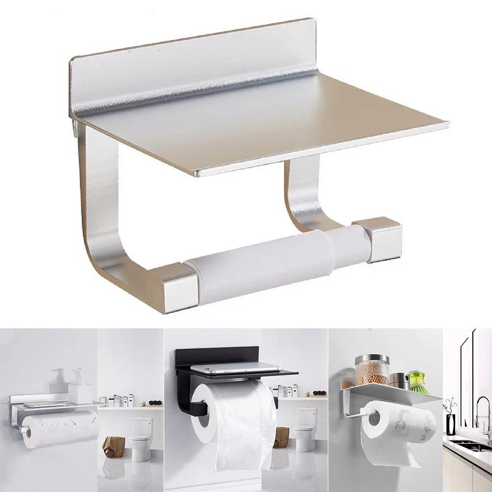 Space Aluminium Toilet Paper Holder Non-drill Double Layer Paper Rack for Bathroom@LS