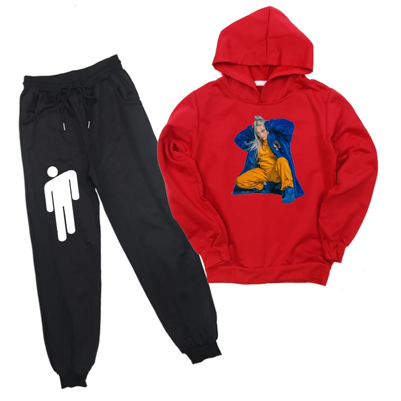 Модный комплект одежды из 2 шт./компл. Ropa Hombre Billie Eilish спортивный костюм Для мужчин повседневные толстовки брюки по доступной цене, повседневная одежда для подростков ткань Толстовки костюмы - Цвет: D1