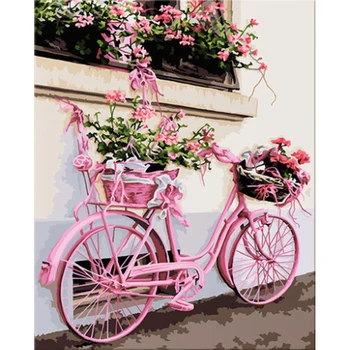 

Pink Bicycle With Flowers DIY Painted By Number For Adults Kids Handpainted Kits Art Work Canvas Oil Painting House Wall Decor
