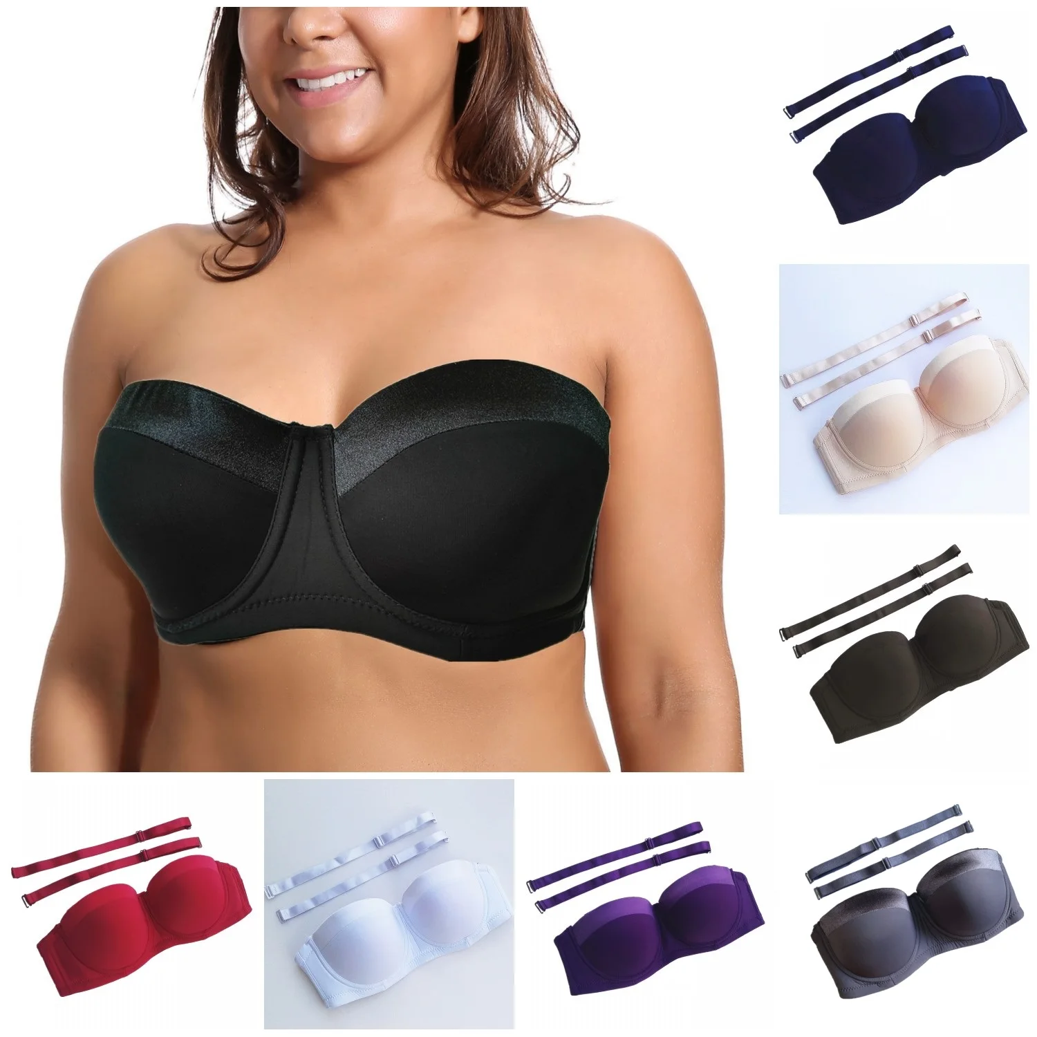 Women's Smooth Padded Convertible Strapless Half Cup Underwire