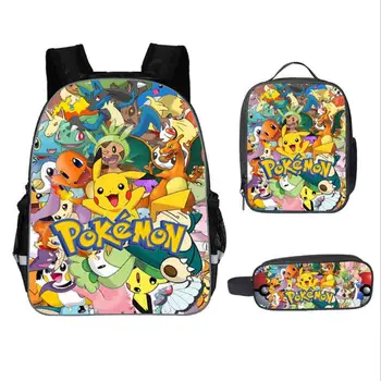 

New Pokemon Go School Bag for Teenager Boys Girls Kids Personized Schoolbag 3pcs sets Supplier Children Hot Game Backpack