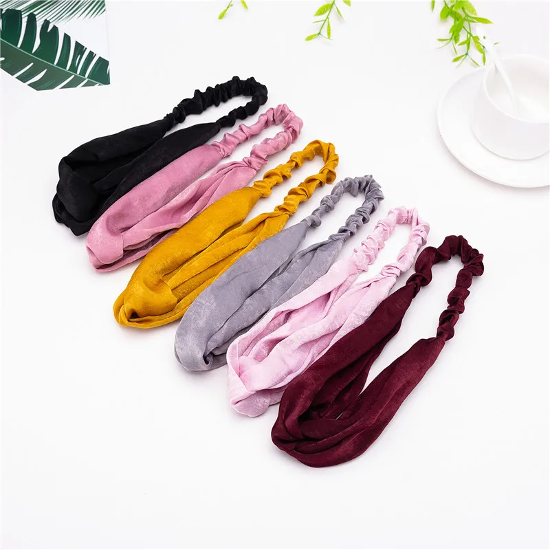 

2019 Fashion 8 Colors Solid Silk Women Headbands New Design Girl Hair Band Hair Accessories