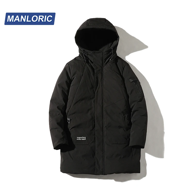

MANLORIC 90% White Duck Down Thick Warm Winter Long Men's Winter Down Jacket Fashion Casual Solid Hooded Down Coat