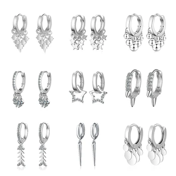 

2020 New Mini Gold Silver Color Small Huggie Hoop Earring Cute Punk Earring For Women Girls Bead Star Tassel Earrings kolczyki