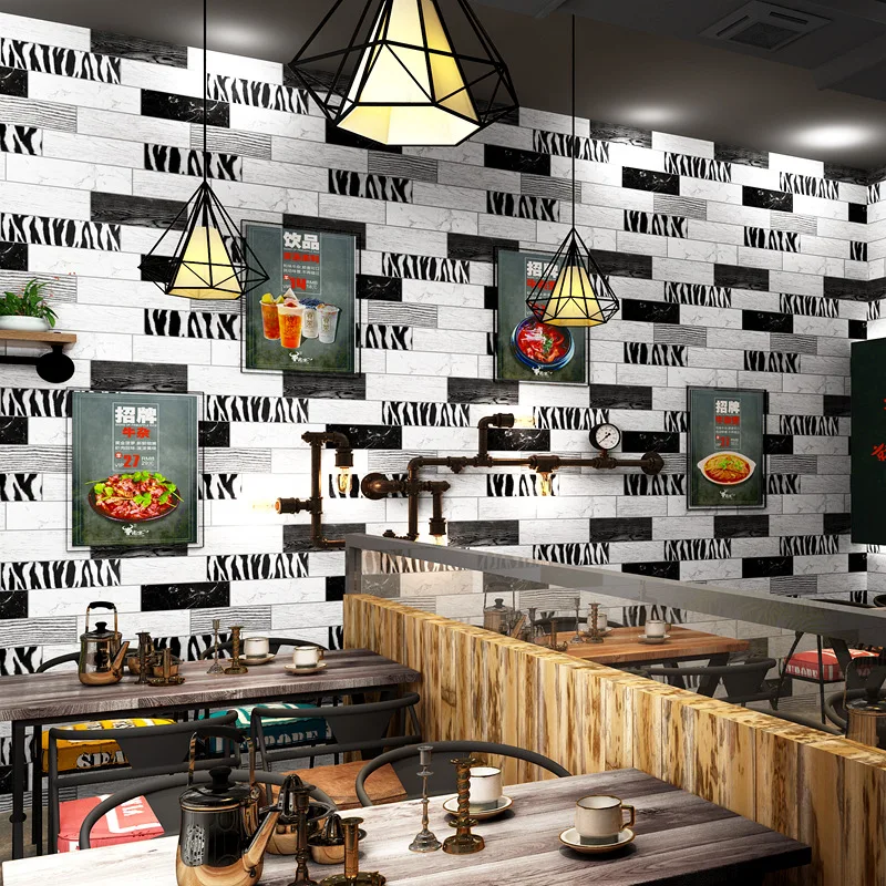 

3D Black and white coffee distinctive graffiti brick wallpaper modern zebra brick pattern wallpaper waterproof stylish home deco