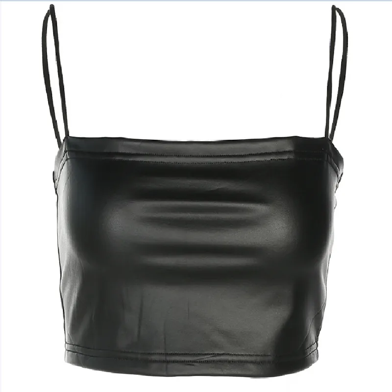 Женский Повседневный Топ из искусственной кожи Soild Camisole Femme Slash шеи женская уличная кроп-топ роскошное кольцо на бретельках облегающий черный тощий Топ