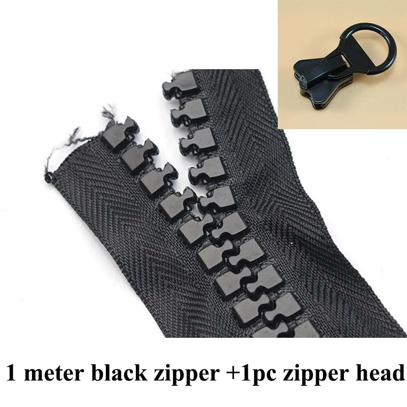 black Meetee 20#50/100 см застежка-молния смолаы+ 1 шт. слайдер с открытым концом Двусторонняя головка экстра большие зубы на открытом воздухе палатки украшение для рюкзака AP653 - Цвет: black
