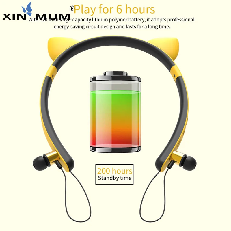 LED Glowing Cartoon Girl Headband Cat Ear Bluetooth Headphones Stereo True Wireless Headset with Microphone for Iphone Phones