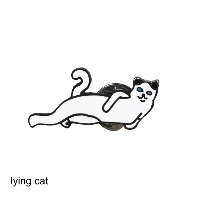 367 lying cat Эмалированная булавка в виде животных, Мультяшные металлические значки, кнопка, корсаж, сумка, Декор, модные ювелирные изделия, нагрудные булавки, броши-кошки, забавные - Цвет: 367 lying cat