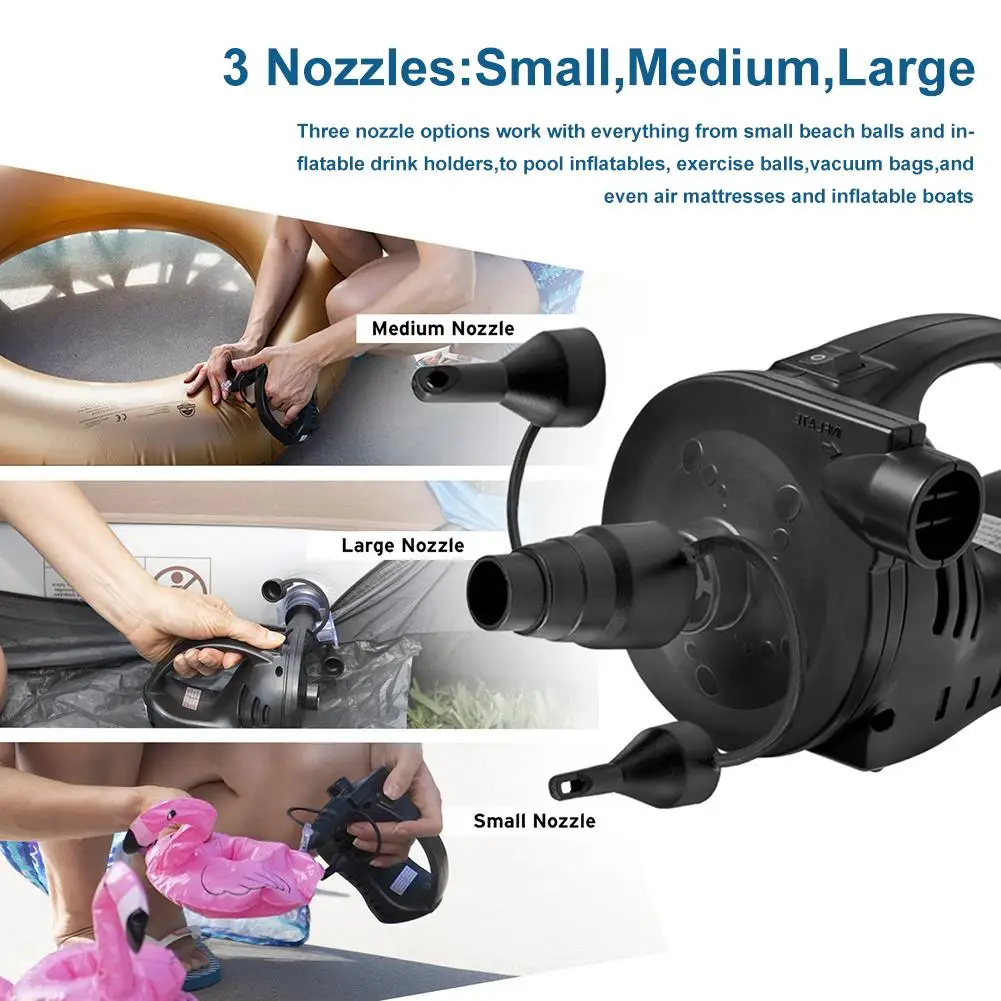 Portable Electric Rechargeable Air Pump Air Mattress Pump Quick-fill Inflator for Inflatable Boat Raft Bed Swimming Rings Toy