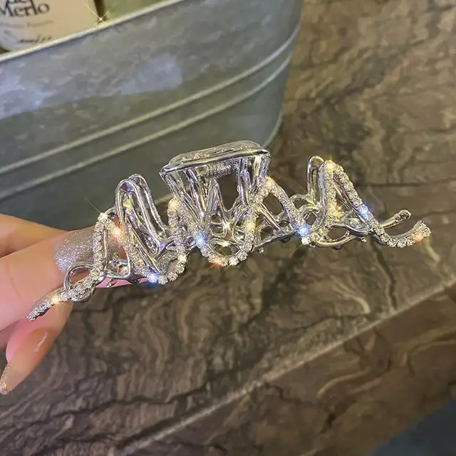 AWAYTR Rhinestone Metal Hair Claw Crab Clip For Women Girls Shiny Barrette Hairpin Crystal Pearl Hair Accessories Jewelry Gift B 11cm