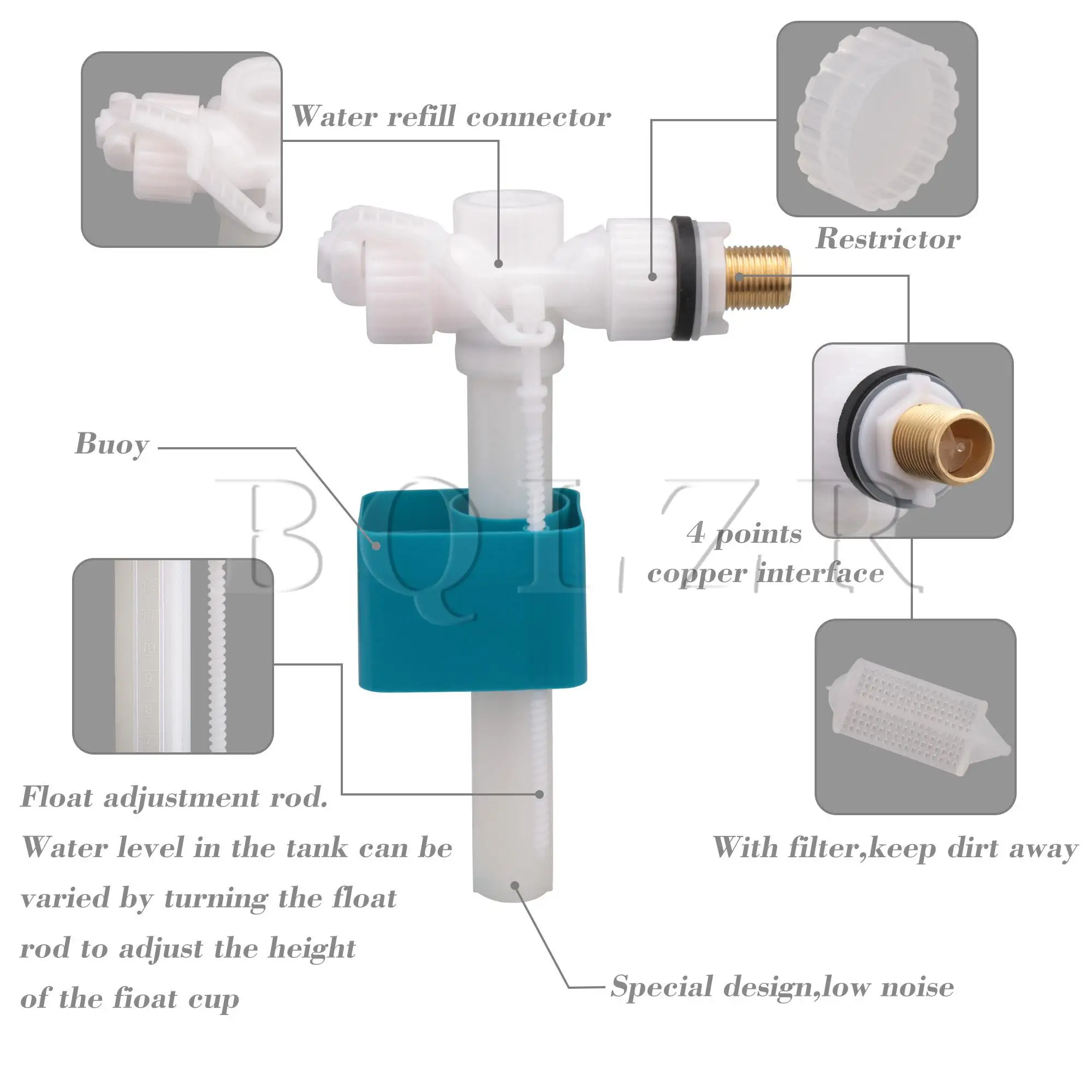 Home Improvement White Plastic Brass Thread Toilet Cistern Valve Float Valve Side Entry Fill