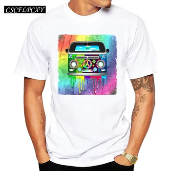

New fashion men's Hippie Van Dripping Rainbow Paint neon color printed t-shirt male short sleeve casual tee funny cool tops