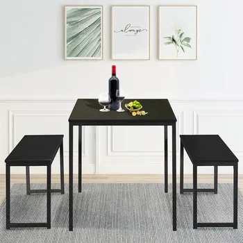 

Furniture 3-Piece Table and Chairs Dining Set 2 Bench and Table Set,Kitchen Living Room Table Set with 2 Stools Dining Room Sets