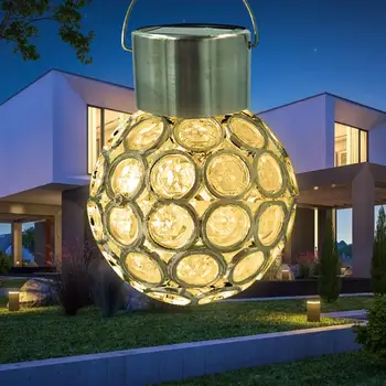 

Crystal Ball Hanging Hollow Lights Solar Energy Powered LED Lamp Waterproof Outdoor Garden Window Spinner Decorative Light