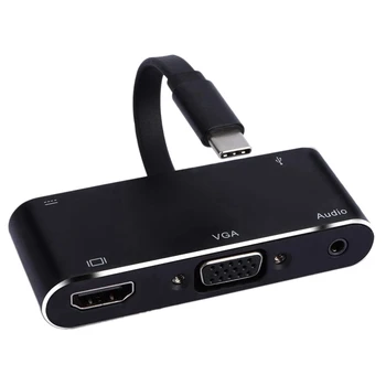 

USB C Hub 5 in 1 Type-C to 4K HDMI VGA USB 3.0 Adapter USB C to o Jack Headphone Cable PD Converter for Pro