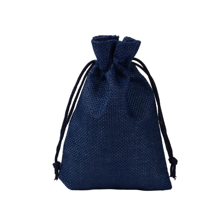 navy blue Джутовые мешки со шнурком ручной работы для Hessian, подарок на свадьбу, украшения для мыла, рождественские кофейные пучки, мешковины, упаковка, 100 шт - Цвет: navy blue