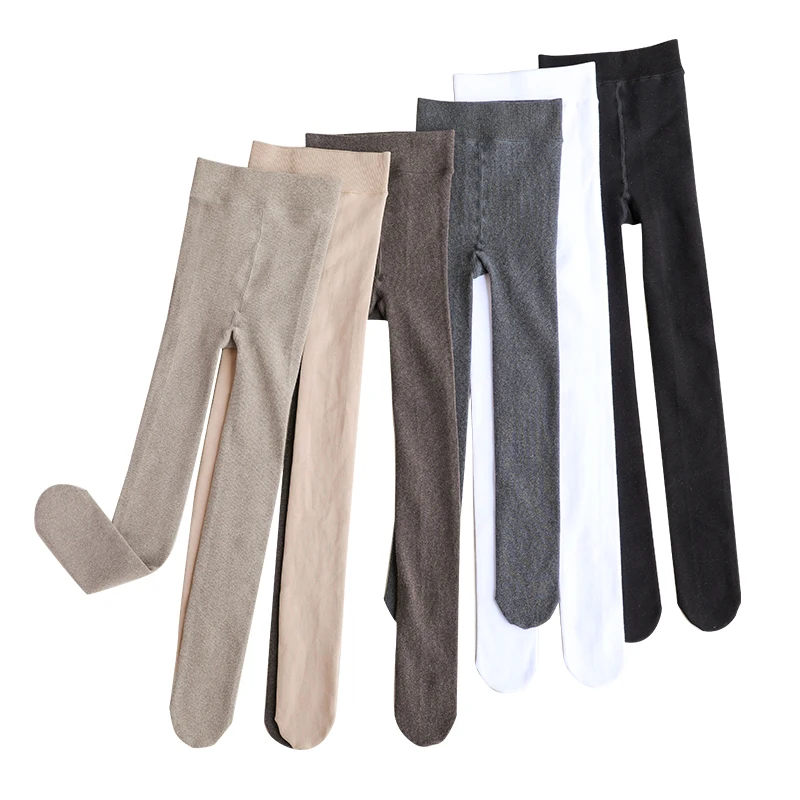 Later autumn children's knit pants kids girls brushed lined warm thick tights wool blend footed leggings black white 6-12 years