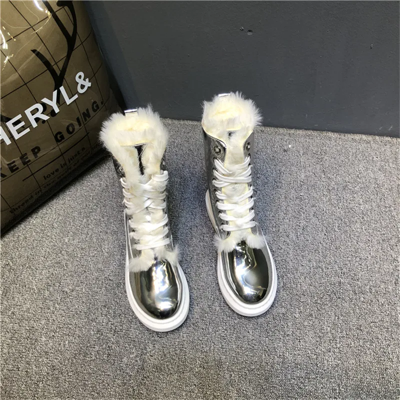 Зимние сапоги; женская обувь из плюша; scarpe donna; обувь с перекрестной шнуровкой; chaussures femme; женская обувь на плоской подошве с круглым носком; коллекция года; сезон зима - Цвет: AS SHOW