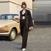 Big Sale Pant Suit Blazer Jacket Female-Sets Dark-Brown Vintage Women Autumn Winter Wide Loose 4000270991741