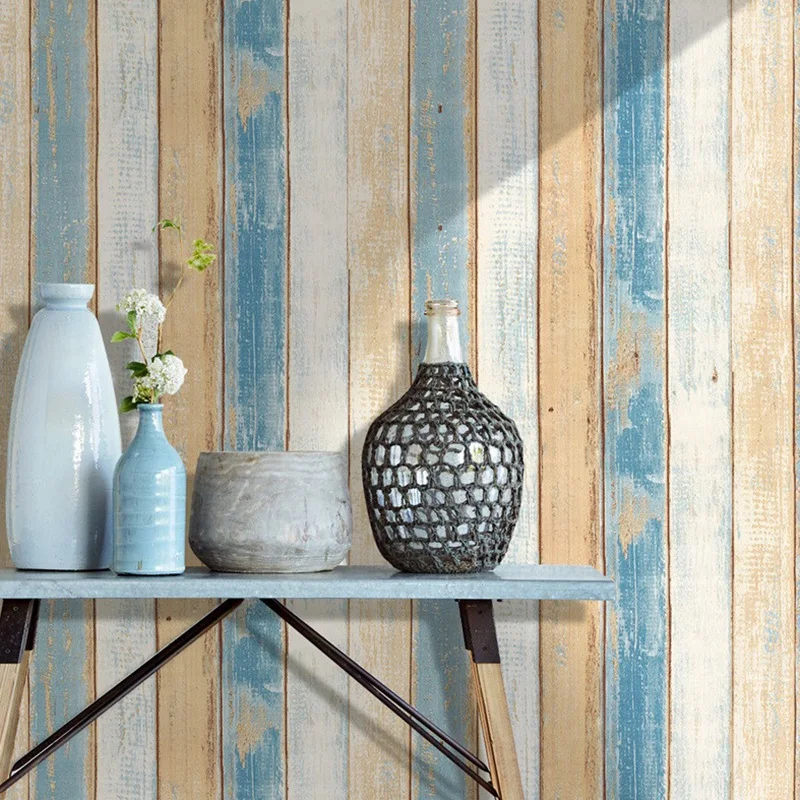 6M Vinyl 3D Mediterranean Wood Grain Paper Self Adhesive Wallpaper Furniture Wall Stickers
