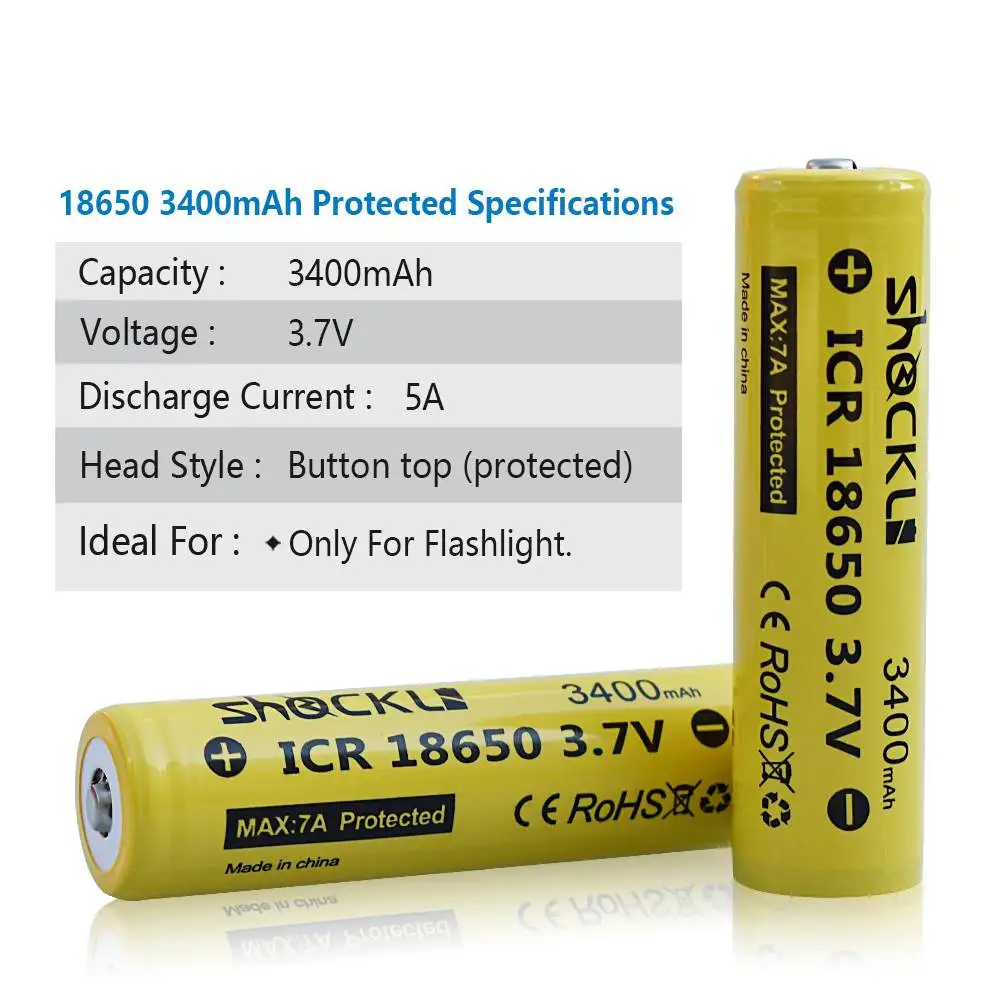 2 шт 3,7 V 18650 аккумулятор 3400mAh 5A Shockli IMR литий-ионный аккумулятор Кнопка верхний разряд с чехол для фонарика