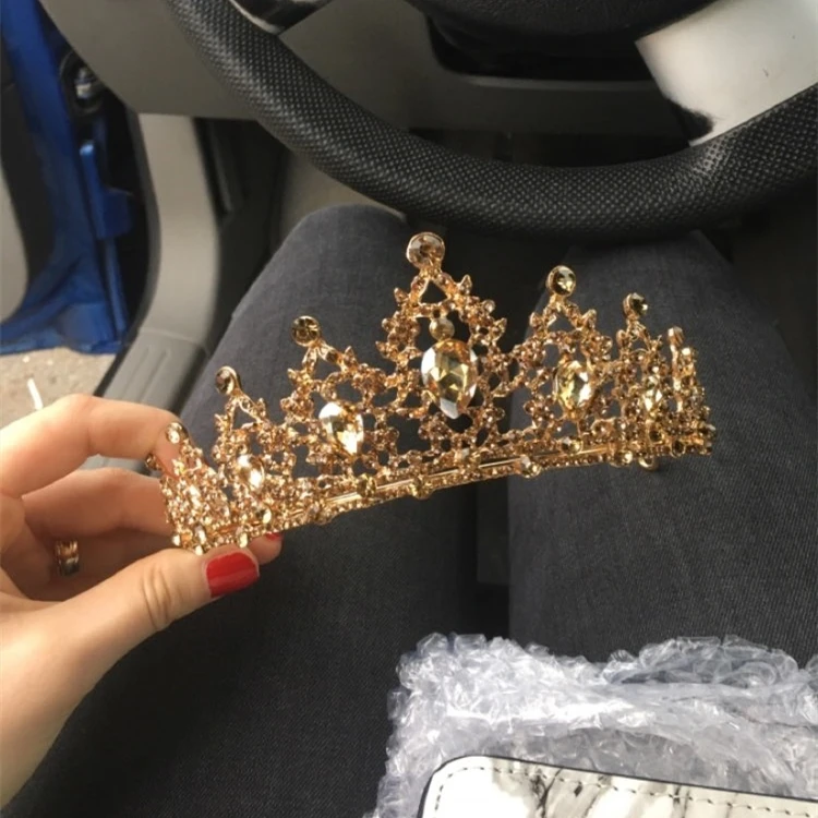 FORSEVEN Золотой/синий кристалл горного хрусталя для женщин и девочек тиары короны