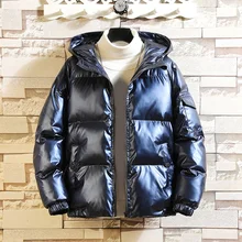 Мужской Блестящий Свободный Повседневный Кардиган, теплое пальто, куртка с капюшоном на молнии, одноцветные мужские модные дикие пальто