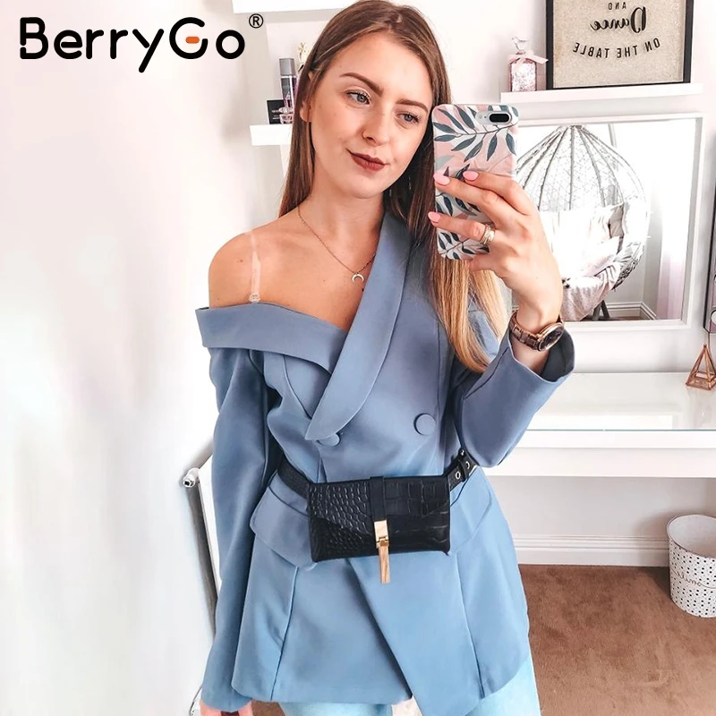 BerryGo элегантный женскoе пиджакодно плечо новынка Sexy женский пиджак одно плечо осень элегантный женский пиджак пальто2019новынка