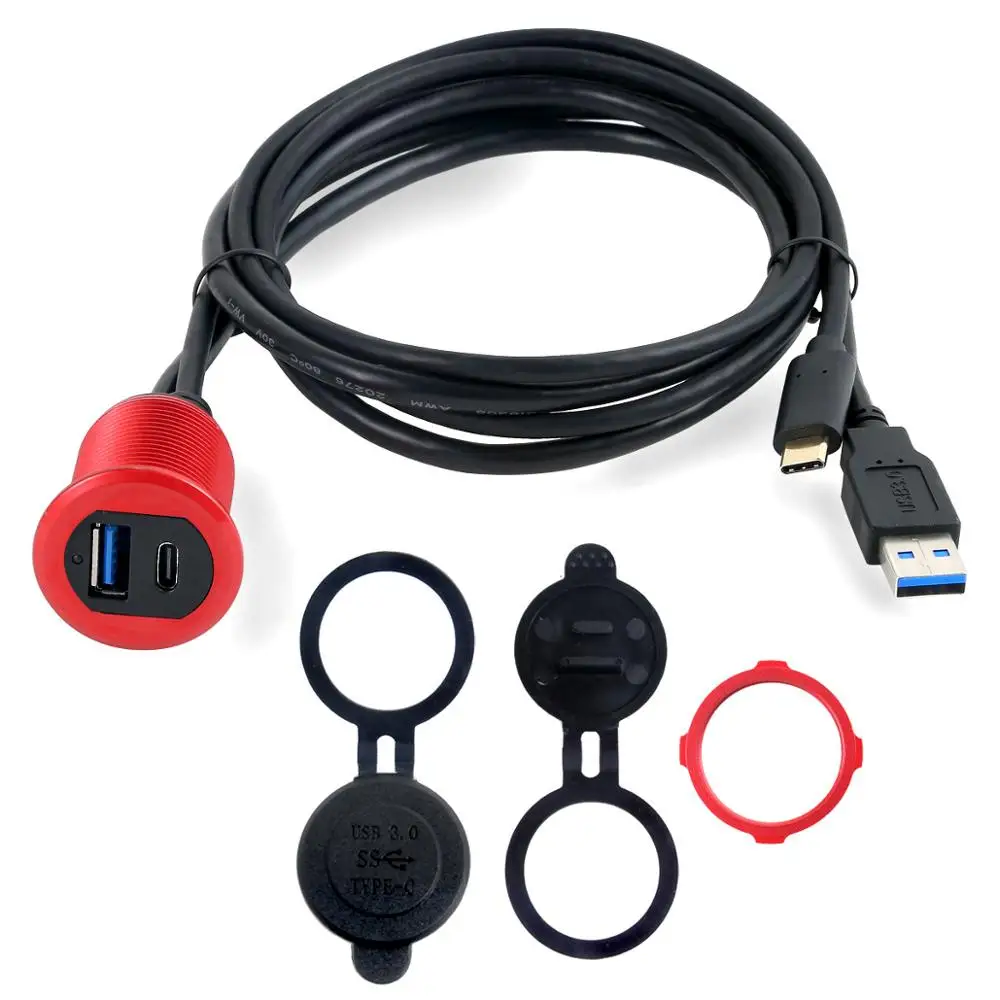 Светодиодный светильник типа C3.1 и USB 3,0 со штыревыми соединителями для подключения AUX к автомобильному креплению, водонепроницаемый удлинитель для автомобиля, грузовика, лодки, мотоцикла, приборной панели - Цвет: Красный