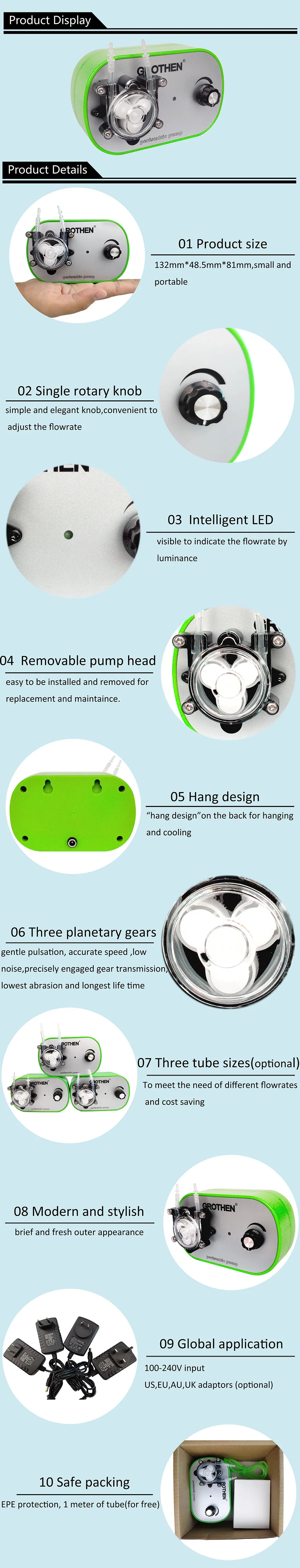 Adjustable Peristaltic Pump Amount Adjustable, High Precision, Small Peristaltic Pump, Liquid Pump GROTHEN 10ml/min to 160ml/min