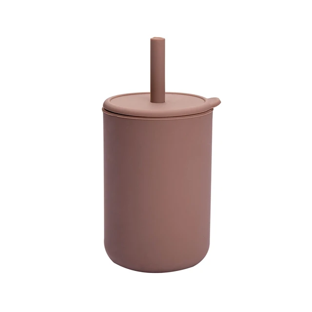 200ML Baby Feeding Drinkware Straw Cup Baby Learning Feeding Bottles Anti-Hot Leakproof Silicone Tableware Toddler Water Bottle brown