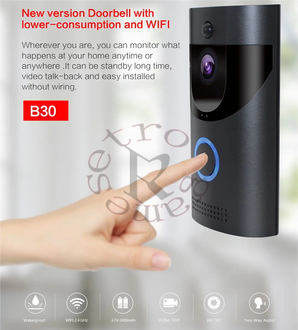 Anytek B30 WIFI дверной звонок IP65 водонепроницаемый смарт-видео 720P беспроводной