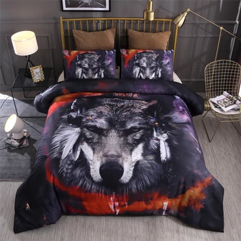 

New 100% Cotton Duvet Cover Sets European and American Style Reactive Printing Feather Indian Wolf Bedding Set Double Single B45