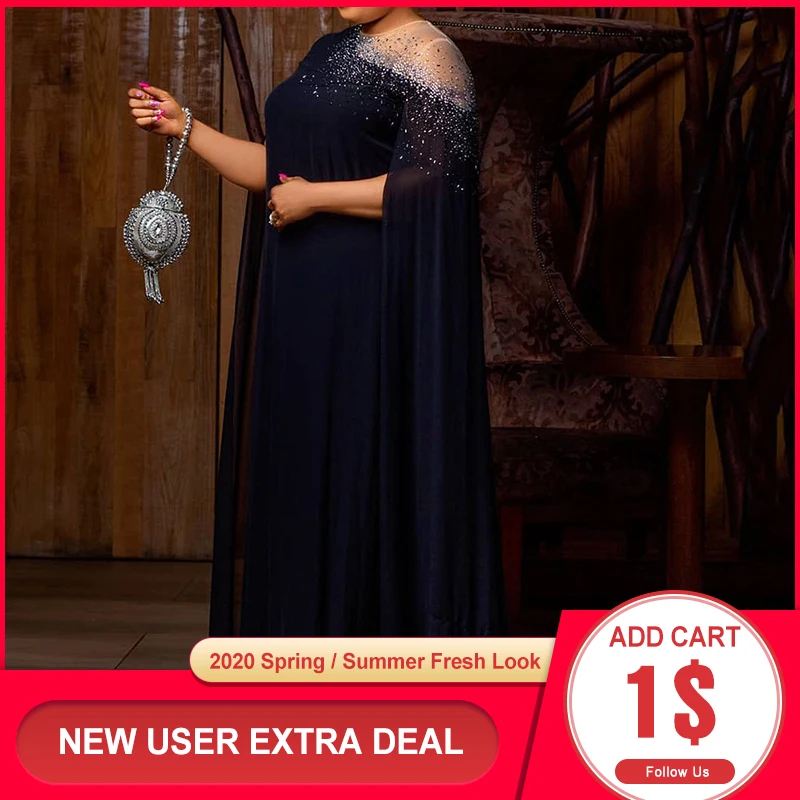

Women Long Sleeve Floor-Length Patchwork Round Neck Plus Size Dress African Oversize Ladies Party Evening Casual Maxi Dresses