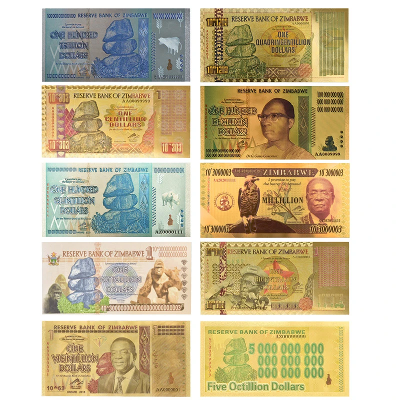 10 Styles Colored 24K Gold Foil Zimbabwe Dollar Banknolte 100 Trillion  Quintillion Zimbabwe Octillion Fake Money Bill Collection|Gold Banknotes| -  AliExpress