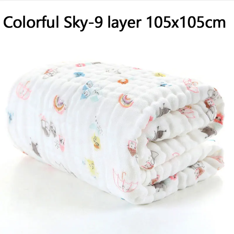 Детское банное полотенце Herbabe, хлопок, муслиновое одеяло, супер абсорбент, детское полотенце для купания, детское полотенце для лица, полотенце для волос, моющиеся салфетки для новорожденных - Цвет: 9 layer 105x105cm