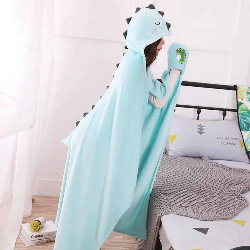 

Cartoon Dinosaur Mantle Lazy Shawl Airable Blanket Office wu xiu tan Girl'S Cloak with Gloves Gift Wholesale