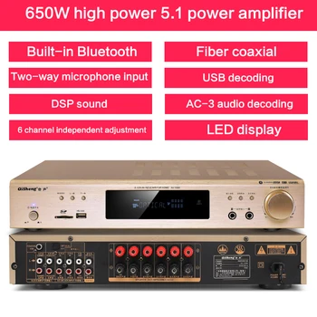 

650W 5.1 Power Amplifier Home High-power Fever Hifi Digital Bluetooth Multi-function Audio Amplifier Dolby AC-3 Home Theater