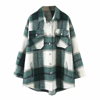 

2020 Autumn Winter Plaid Oversize Jackets Loose Causal Checker Streetwear Coat