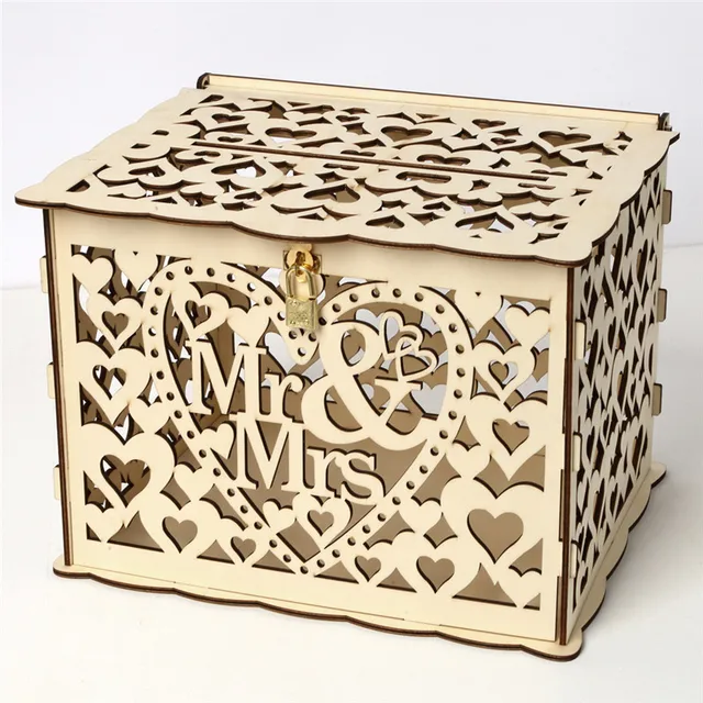 20pcs/lot DIY Wedding Gift Card Box Wooden Money Greeting Card Box With Lock Beautiful Wedding Decoration Supplies Party - Image 4