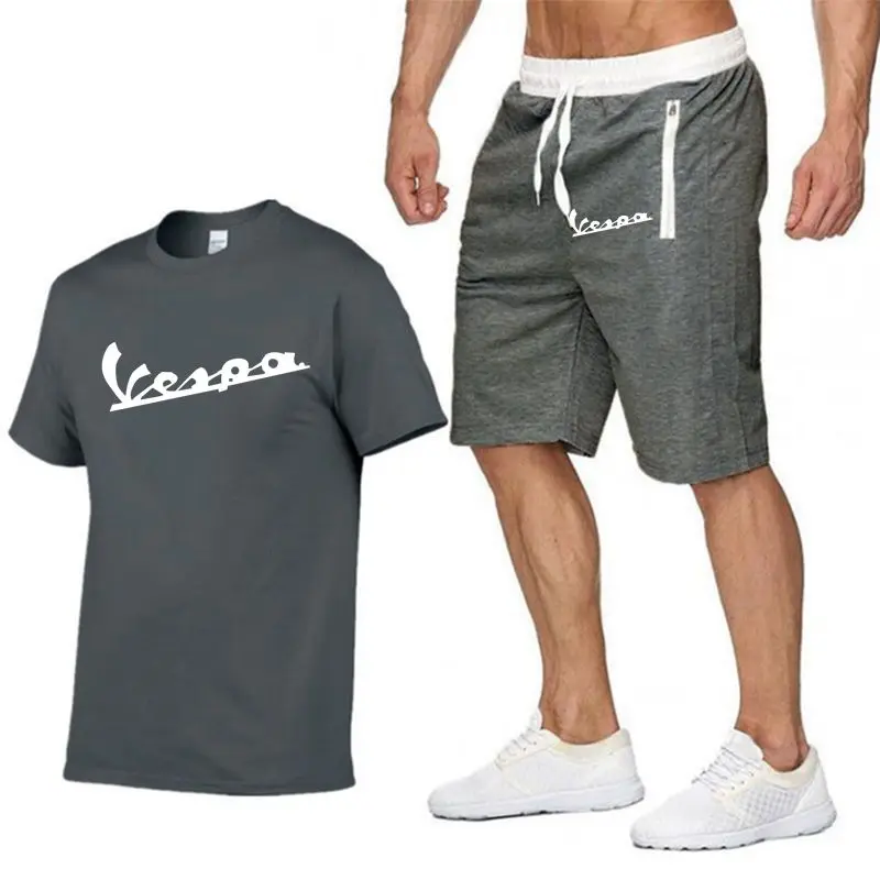 Летние мужские футболки с коротким рукавом из двух частей топ + шорты мужские спортивные костюмы 2019 Новые повседневные спортивные топы и