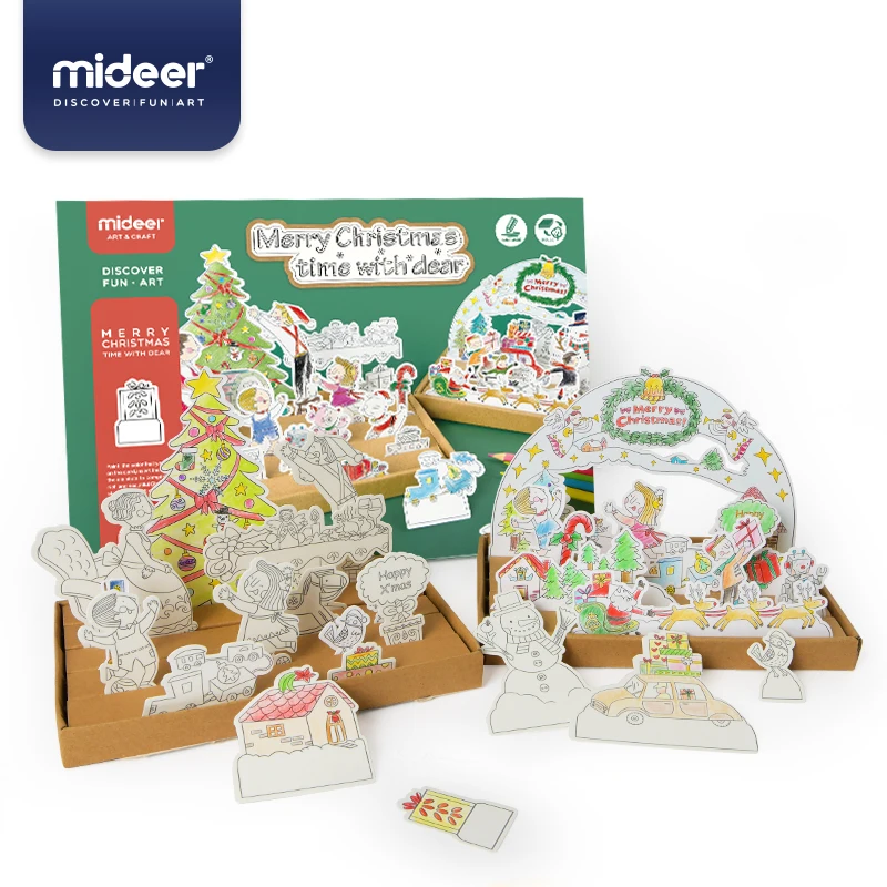 MiDeer игрушки сделай сам детская раскраска Набор рождественских открыток 3D пейзаж