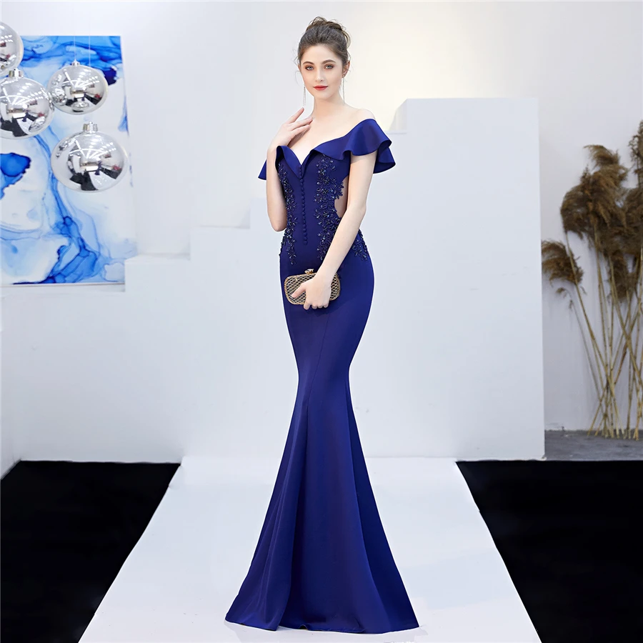 Длинные вечерние платья размера плюс, Robe De Soiree, DX265-3, короткий рукав, женское вечернее платье, с открытыми плечами, Русалка, вечерние платья