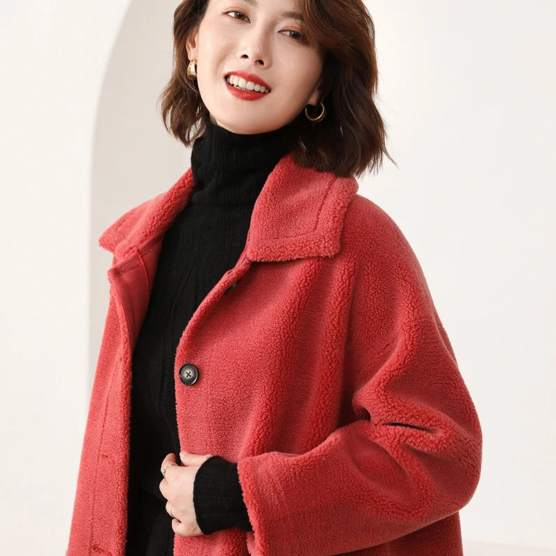 ALKMENE long fur one grain cashmere fur coat loose large size fashion thick warm female autumn and winter long coat - Цвет: Красный