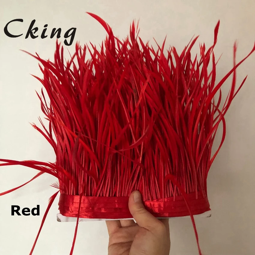 

Cking 10 yard red color goose biots feather trims 15-20cm 6-8inch width diy feather lace belts