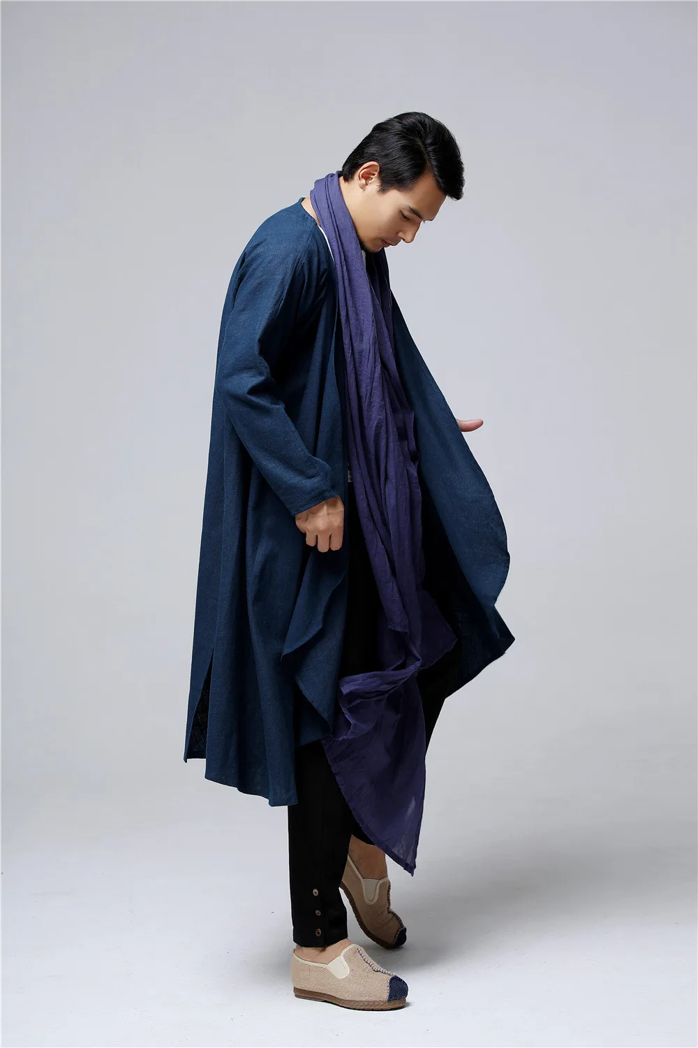 Autumn And Winter New Style Ma Fan Elegant Casual Long Trench Coat Cotton Linen Men'S Wear Long Coat Chinese-style Men'S We