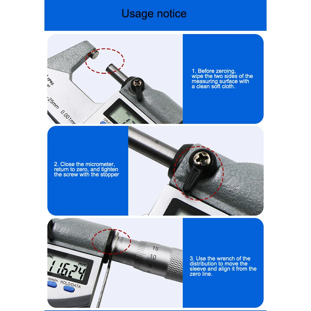 Large Screen External Diameter Micrometer 0-25mm Spiral Micrometer Measurement Tool
