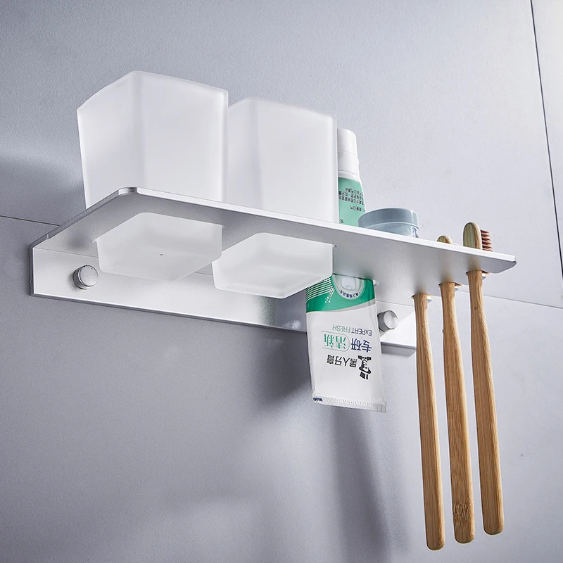 Punch-free Bathroom Cup Holder Black Toothbrush Holder Multi-function Bathroom Accessories Metal Wall Cup ML6037