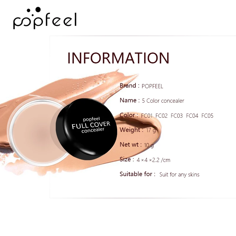 POPFEEL 5 цветов макияж для лица Натуральный консилер скрывает макияж скрывает темные круги акне консилер для пор крем лицо базовый праймер